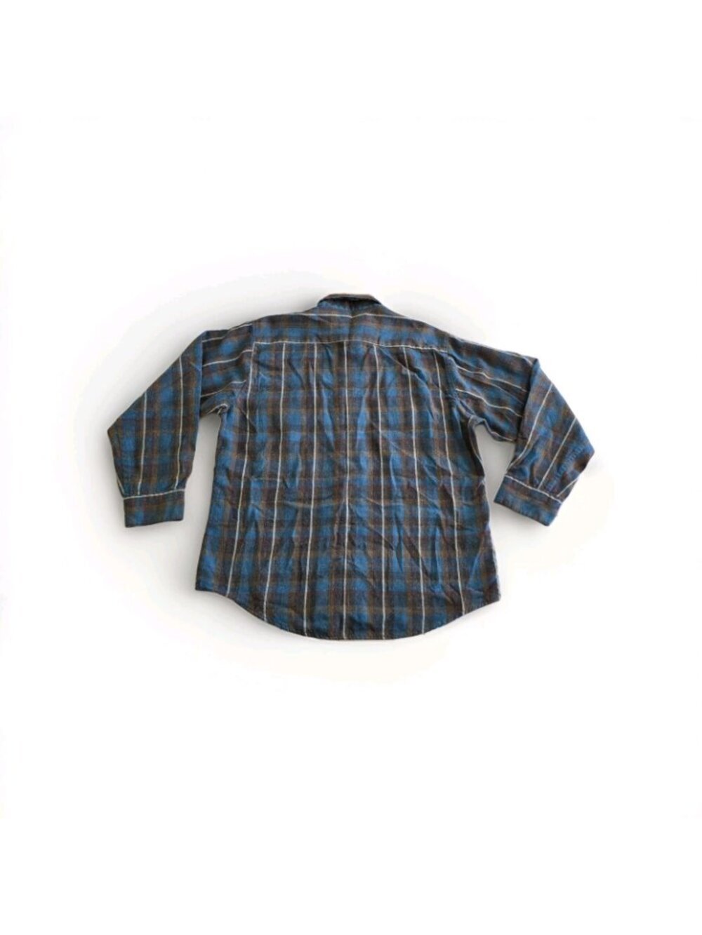 Vtg Sears Roebuck Flannel Shirt Men L Blue Plaid Wool Blend Single Needle Rugged - Picture 13 of 13